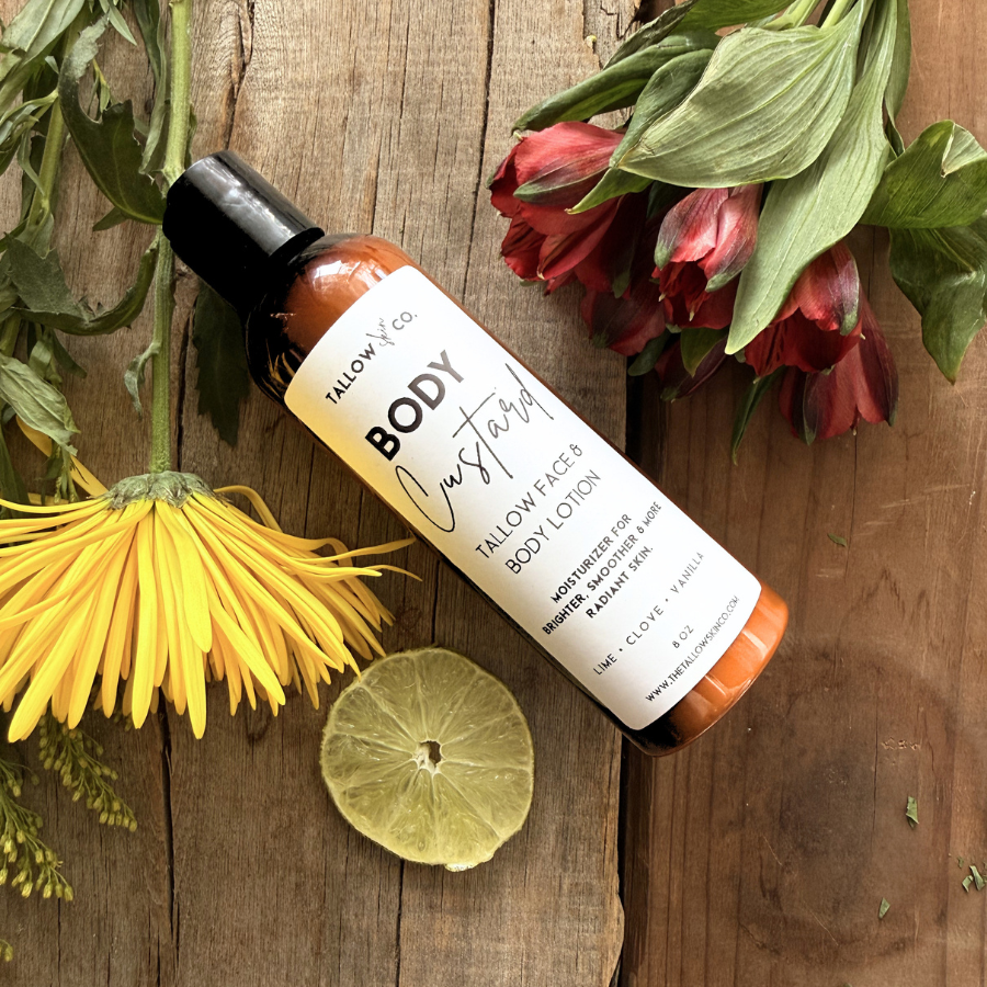 Close up application of hydrating lime and vanilla body moisturizer