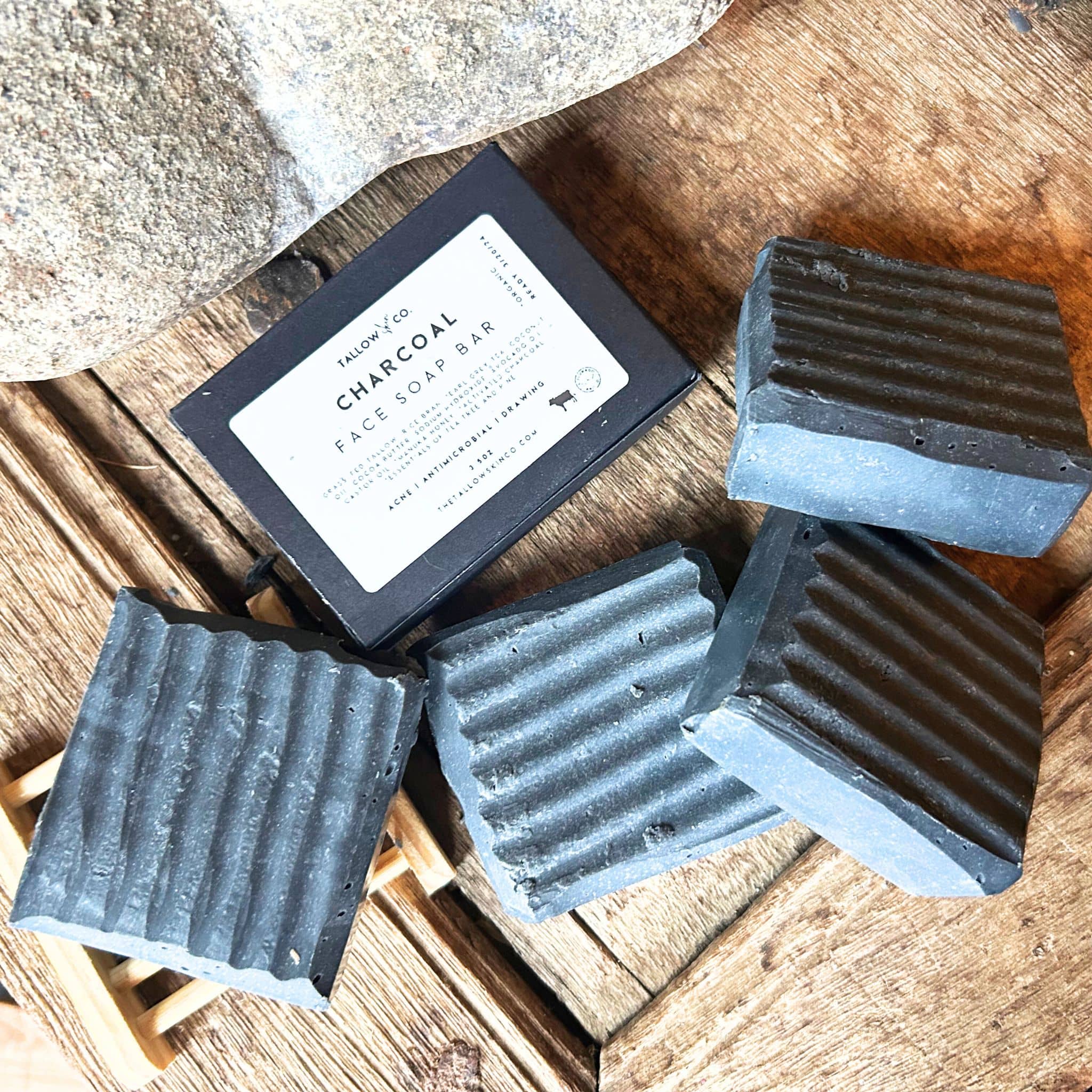 Acne treating charcoal tallow cold pressed tallow soap
