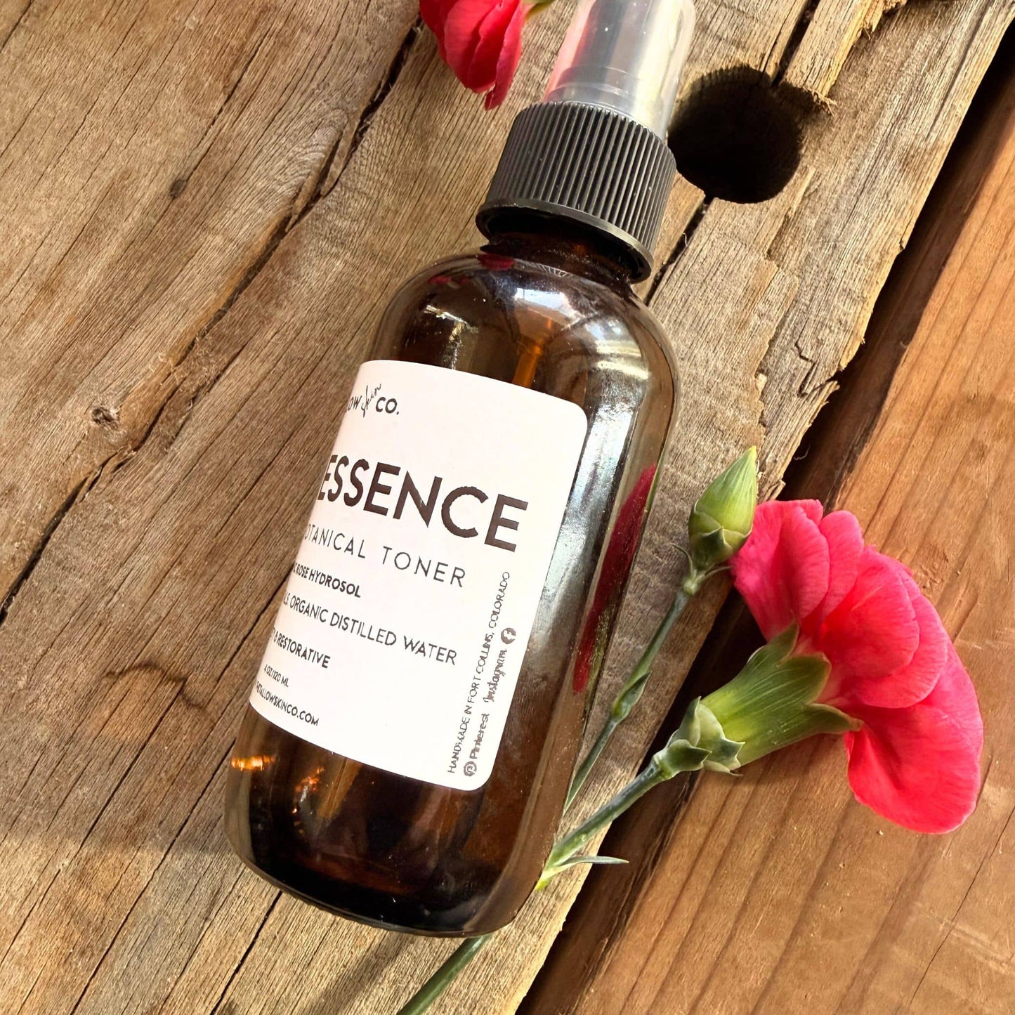 Organic rose petals and distilled rose hydrosol used to create natural rose water toner for skincare