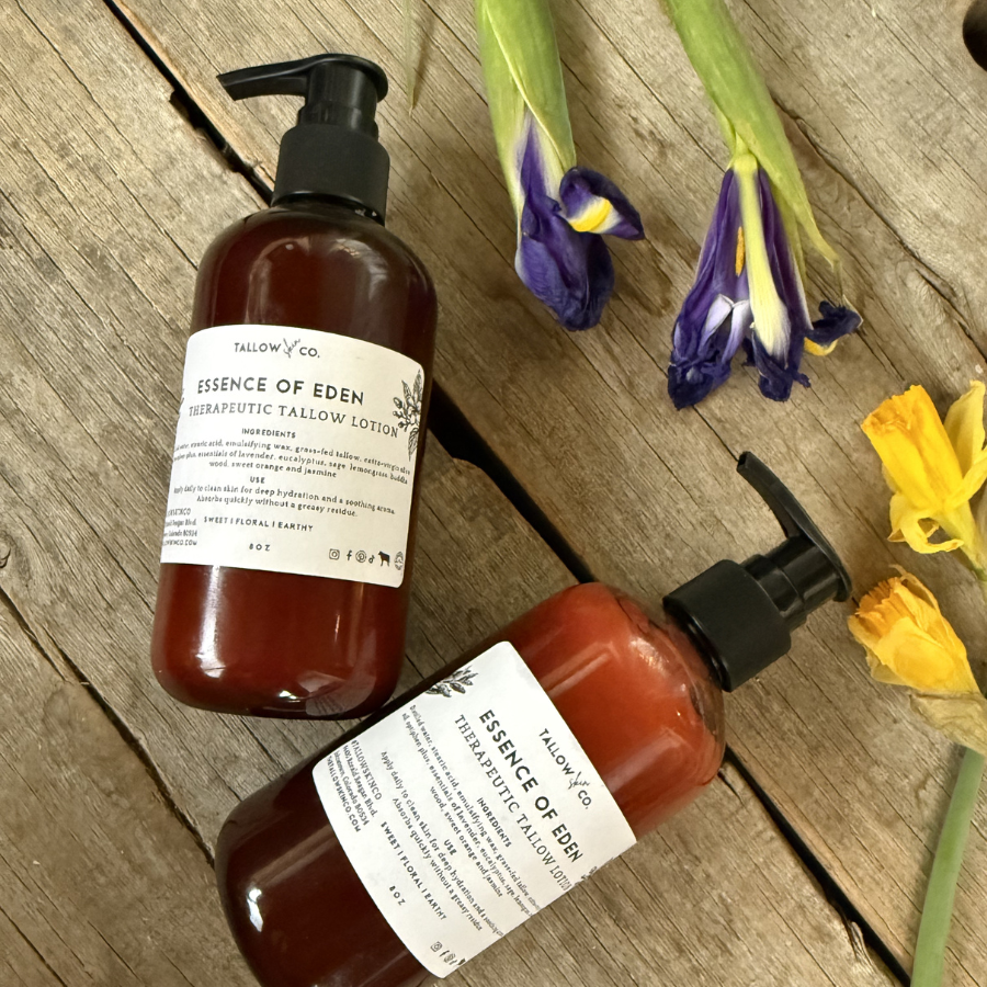 Professional product shot of Essence of Eden Tallow Body Lotion