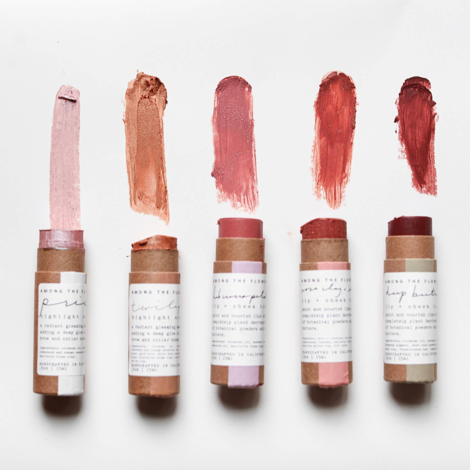 Earthen Makeup Set with five natural pigment sticks in a handmade wooden box