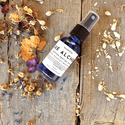 Advanced anti-aging ingredient display for Blue Alchemy serum