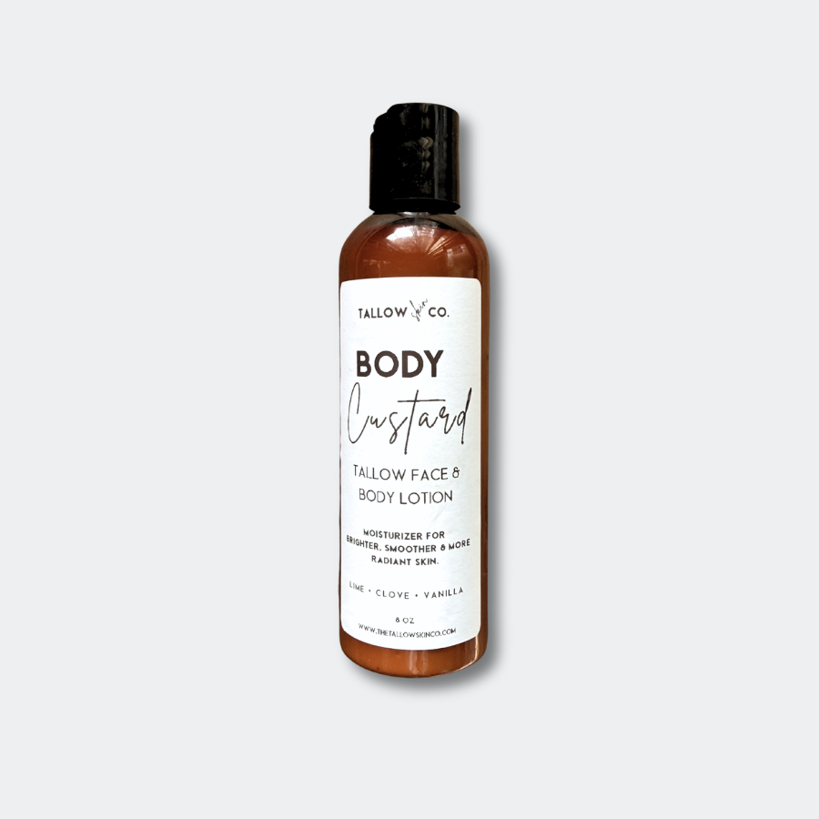 Jar of Key Lime Pie Tallow Body Custard on a clean surface