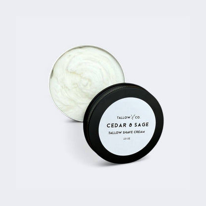Applying moisturizing grass-fed tallow shave cream to damp skin