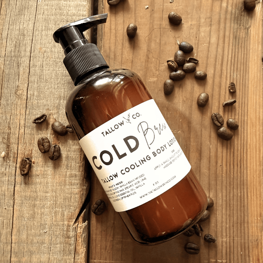 Close-up application of cooling tallow lotion for skin refreshment