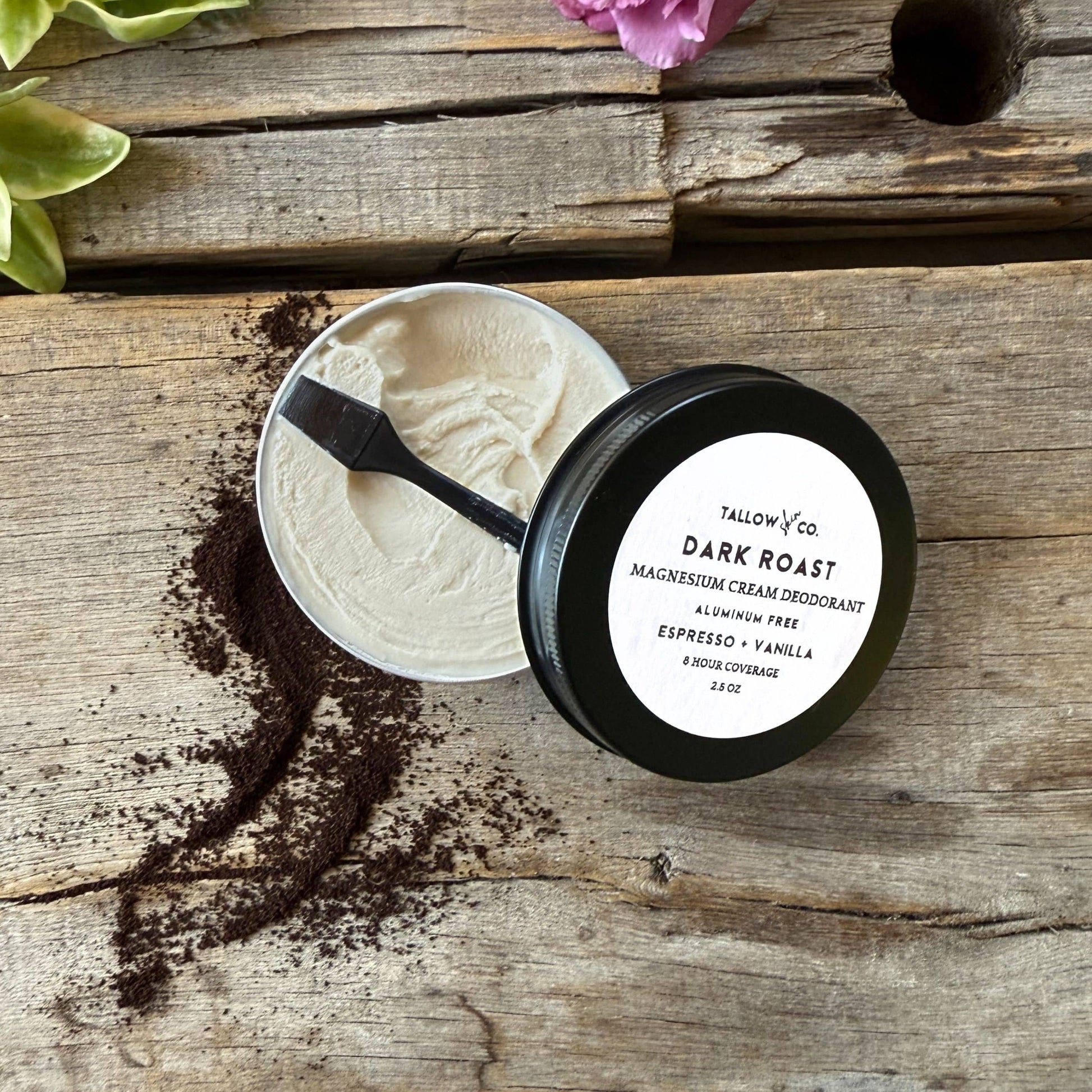 Dark Roast Tallow Magnesium Cream Deodorant in a tin