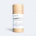 Naughty But Spice aluminum-free grass-fed tallow natural deodorant tube with long-lasting odor protection and dirty-chai scent.