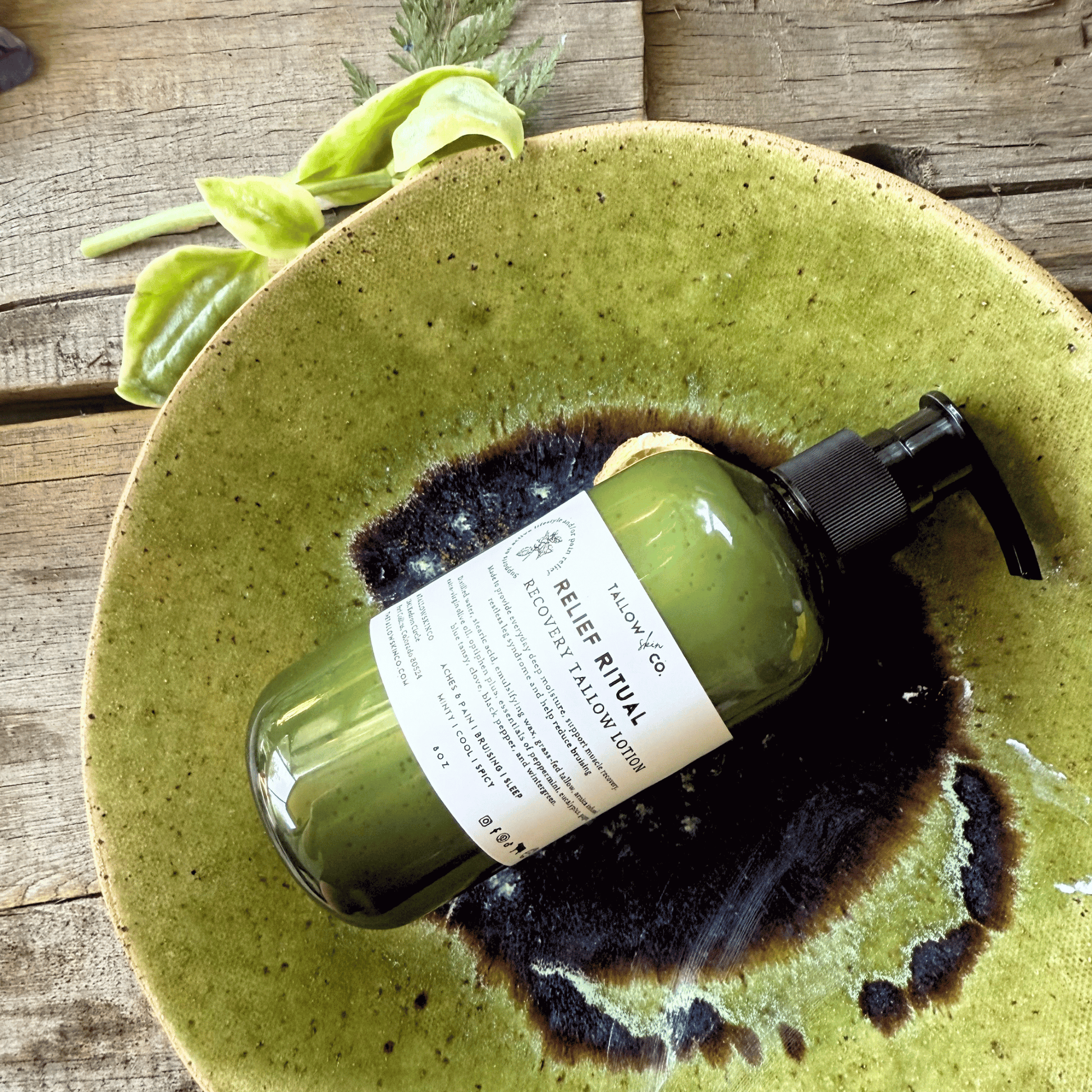 Natural botanical ingredients featured with Relief Ritual tallow lotion