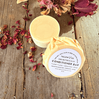 Solid zero waste conditioner bar with a smooth natural texture