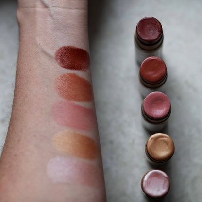 Handmade wooden gift box opening to reveal five plastic-free makeup sticks